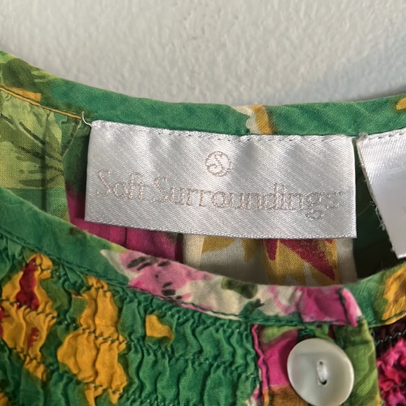 Soft Surroundings smocked neck ruffle hem green floral maxi dress - Picture 2 of 4